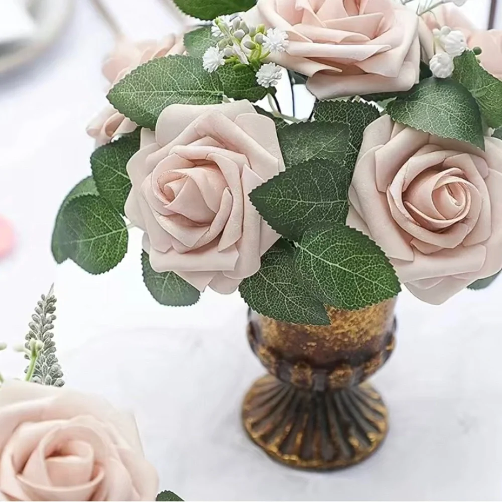 25 Count | Nude Roses Wedding Bouquet Centerpiece Faux Beige Floral Decor ~ New